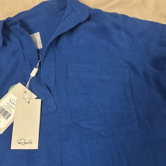 Rails Savannah Shirt Top Linen Blend Cobalt Blue Short Sleeve Tunic Blouse XS - Picture 5 of 6